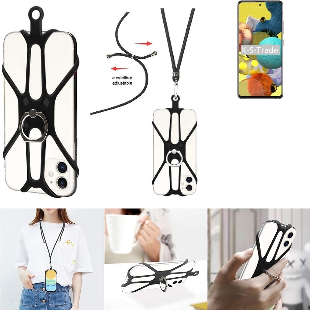 K-S-Trade 3in1 Handykette Handyband Handykordel Halsband Smartphone-Ring Handy-Ring kompatibel mit Oppo A93 5G Fingerhalterung Handyring Tischständer
