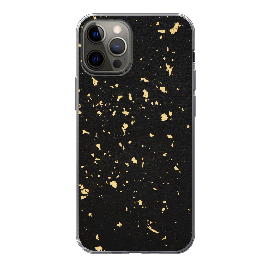 MuchoWow Handyhülle Schutzhülle Hülle für iPhone 12 Pro Goldene Flocken auf schwarzem Hintergrund Silikon Softcase Handy Hülle - Abdeckung