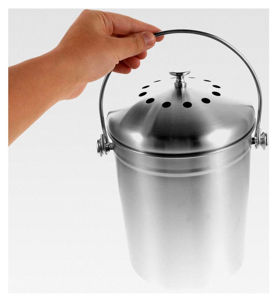 Kompostbehälter aus Edelstahl für den Innenbereich, 5 Liter, mit Deckel und Kohlefilter, kompakter Küchenmülleimer für Bioabfälle und Lebensm...