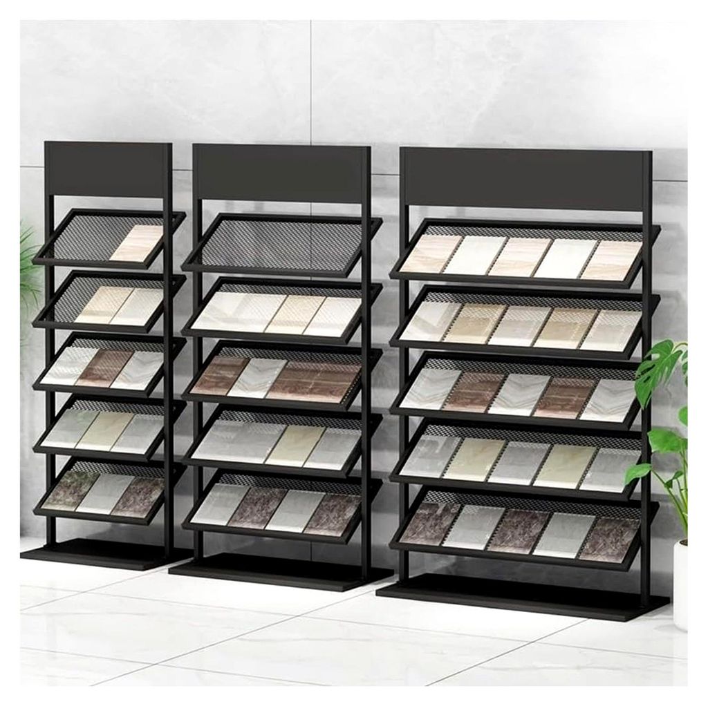 5-stöckiges Metall-Fliesenregal, 107 cm hoch, Aufbewahrungslösung für Baumaterialien, geeignet für Ausstellungen und Messen, langlebiger Organi...