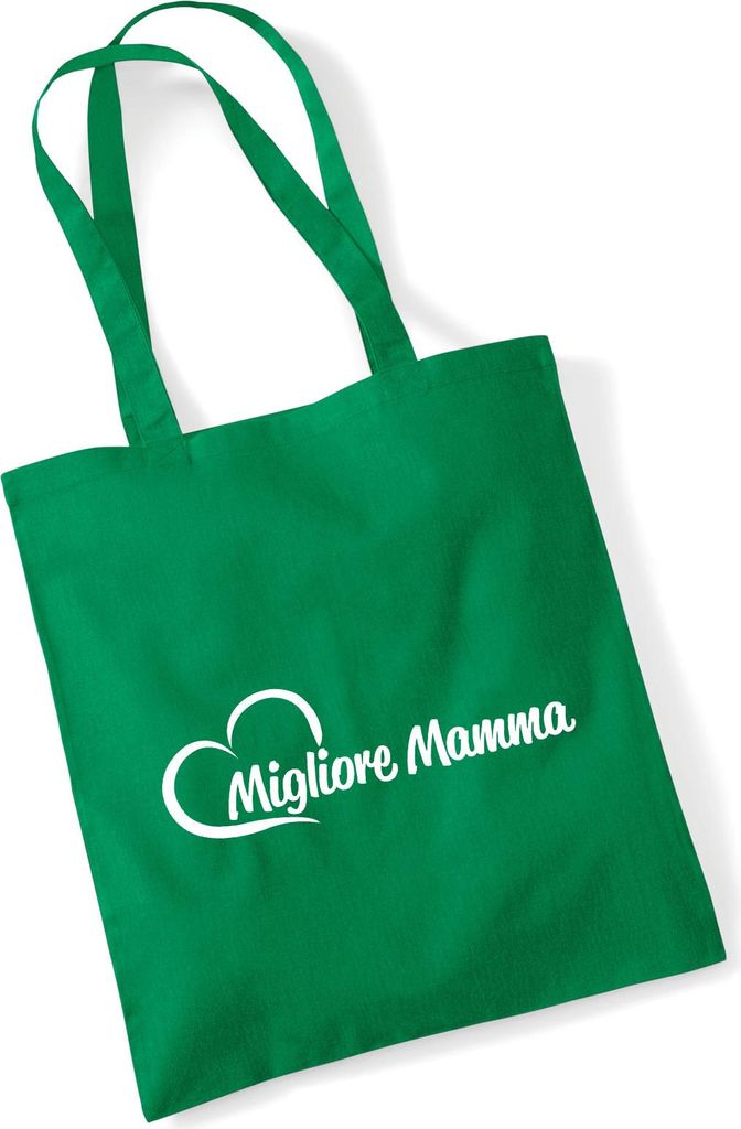 Huuraa Jutebeutel Migliore Mamma Cuore 10 Liter Kelly Green Baumwolle Tasche Geschenkidee