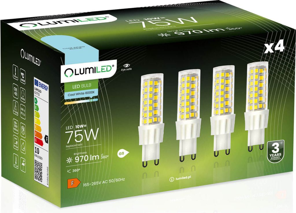 LUMILED LED Lampen G9 4er Set LEDs 10W = 75W 6500K Kaltweiß Produktbild 