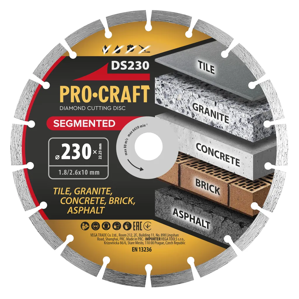 Disco Diamantato Procraft DS230 230mm | Taglio Cemento e Granito Professionale