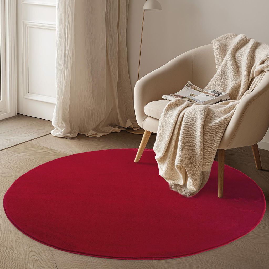 Carpetsale24 Waschbarer Kurzflor Teppich, rutschfest & weich, Modernes Einfarbig Design für Wohnzimmer, Schlafzimmer, Grösse: 120 cm Rund