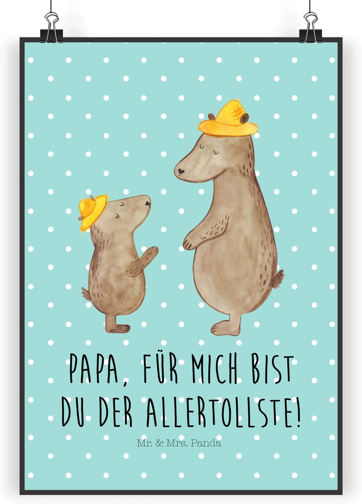 Mr. & Mrs. Panda Bild Bären mit Hut DIN A4 - Türkis Pastell - Geschenk, Vatertag, wanddeko, Muttertag, Wandbild, Bär, Papi, Papa, kunstdruck pos...