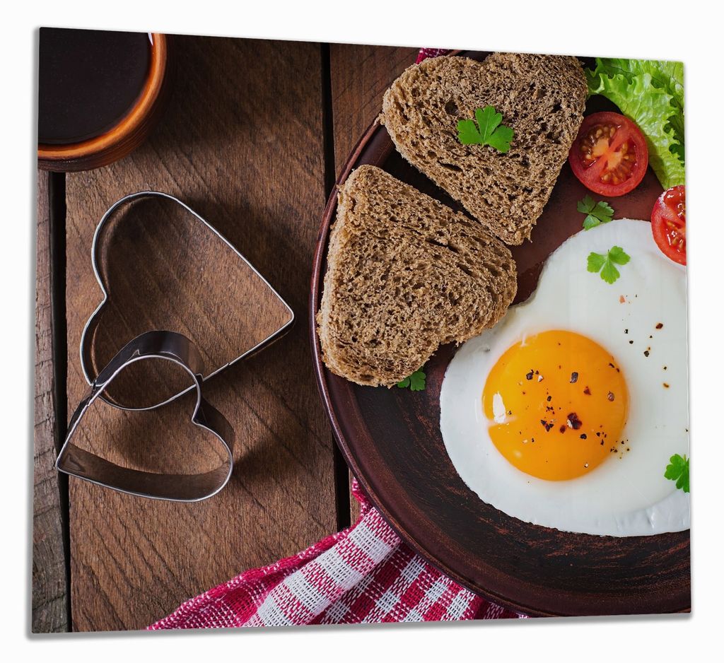 Wallario Herdabdeckplatte aus Glas, Größe 60 x 52 cm 1-teilig, Motiv Frühstück mit Liebe serviert