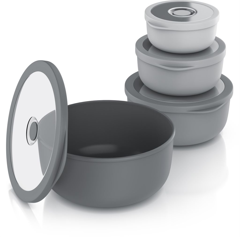 Arendo Schüssel Set mit Deckel, Salatschüssel, Rührschüssel, spülmaschinengeeignet, BPA-frei, 0,35 L / 0,65 L / 1,2 L / 2,0 L