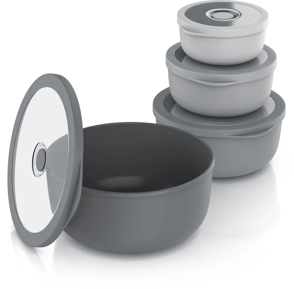 Set di ciotole Arendo con coperchio, insalatiera, ciotola per mescolare, lavabile in lavastoviglie, senza BPA, 0,35 L / 0,65 L / 1,2 L / 2,0 L