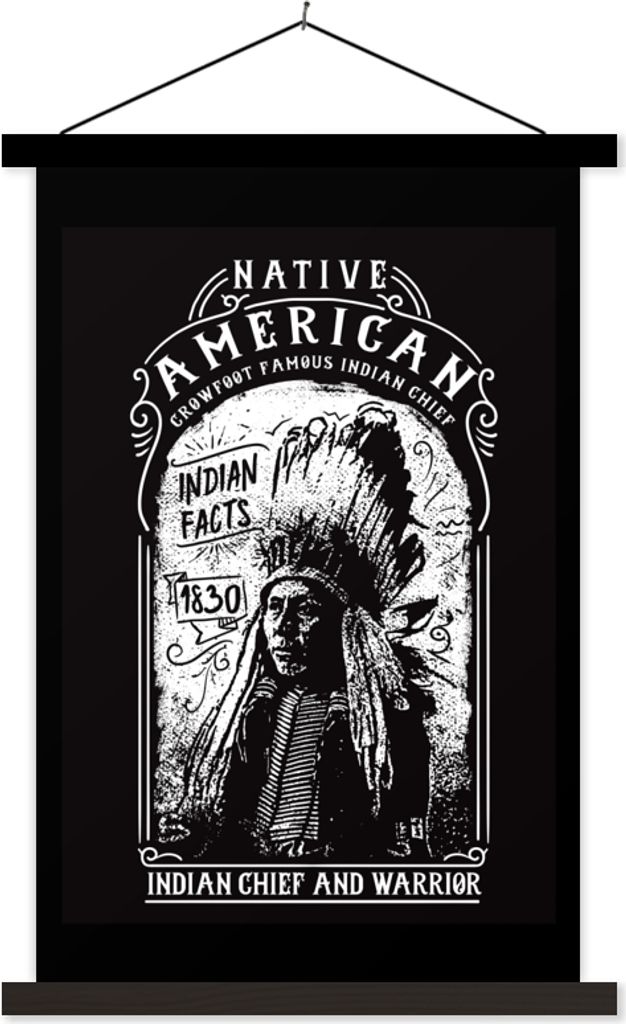 MuchoWow Textilposter Indisch - Vintage - Schwarz - Weiß 40x60 cm mit schwarzem Rahmen - Wanddekorationen