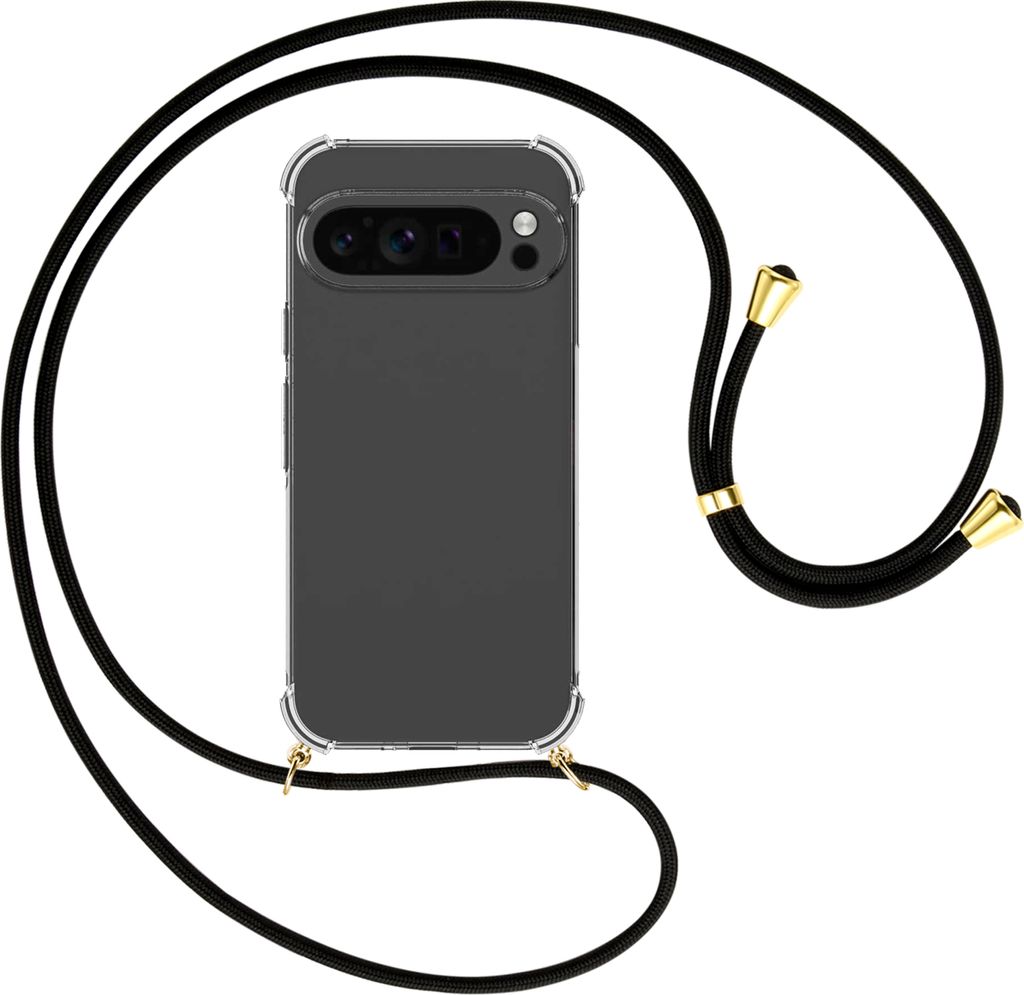 Handykette Backcover-Schutzhülle mit Band (Metall goldfarben) für Google Pixel 9 Pro XL (6.8'') - schwarz