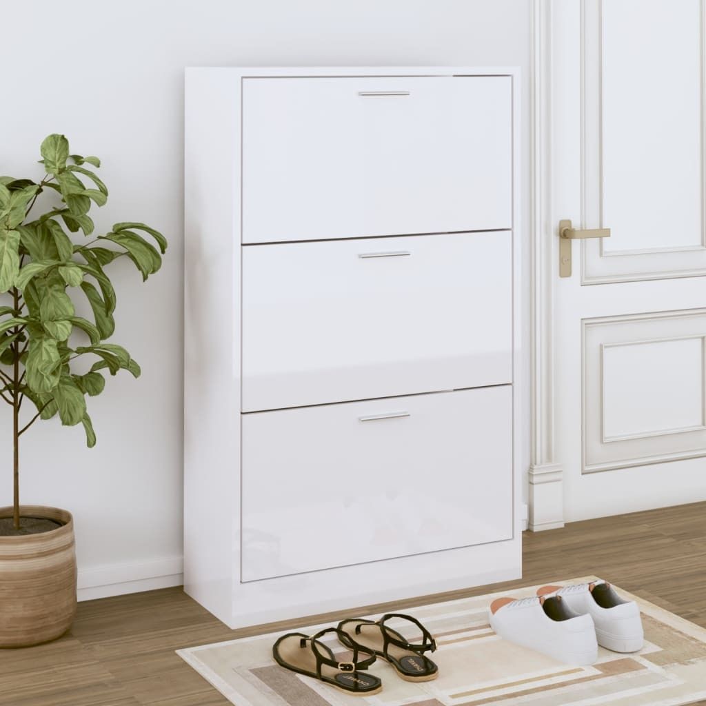Hochwertig Schuhschrank Hochglanz-Weiß 63x24x103 cm Holzwerkstoff 342554