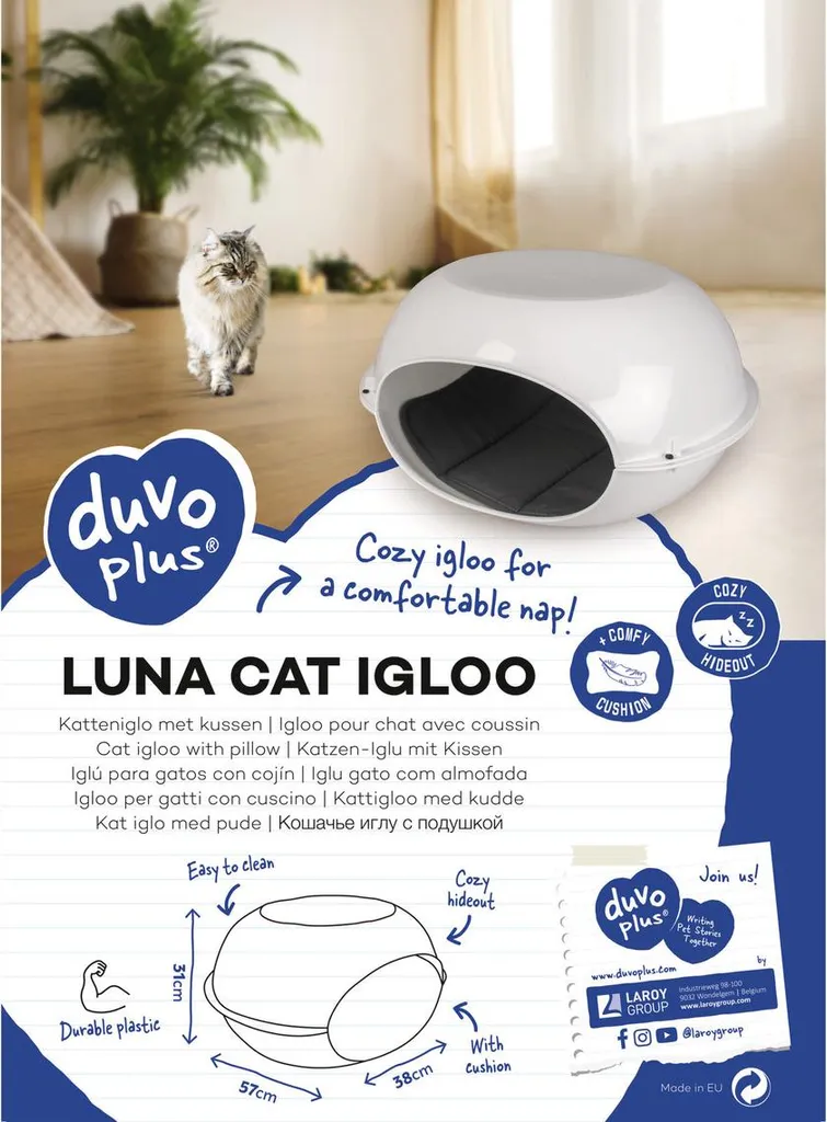 Dodo pour chat de type igloo Duvo+ blanc - Panier fermé ultra confortable - 2