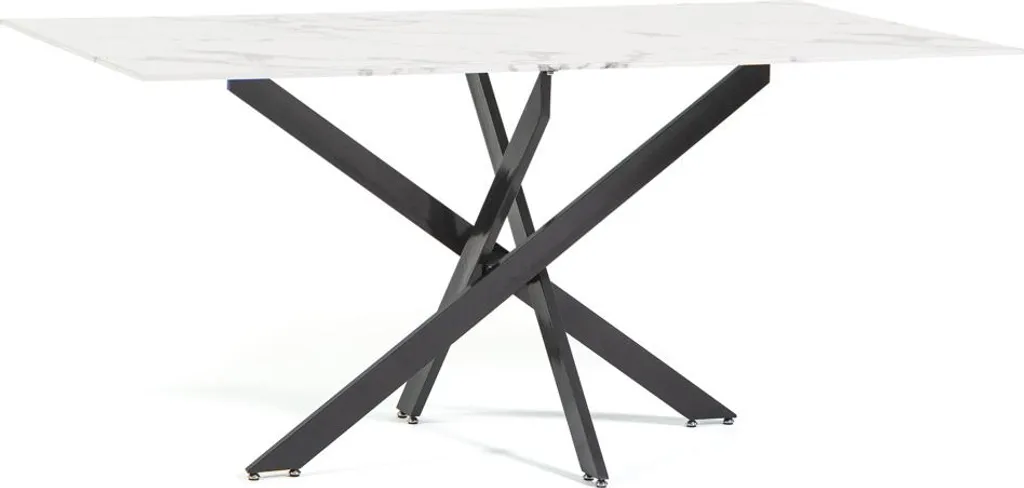 Table de salle à manger moderne en verre effet marbre blanc - MORGAN