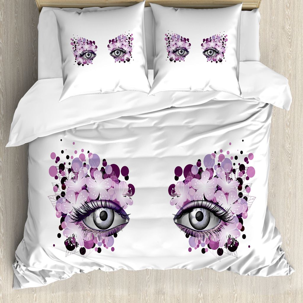 ABAKUHAUS Wimper Bettbezug, Fantasie Blickblüten, Milbensicher Allergiker geeignet mit Kissenbezügen, 200 cm x 200 cm - 80 x 80 cm, Violet Fliede...