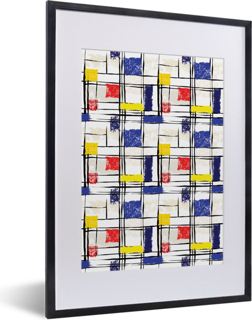 MuchoWow Gerahmtes Poster Mondrian - Gelb - Rot - Blau 30x40 cm - Poster mit Schwarzem Bilderrahmen Wandposter Rahmen Foto Bilder - Wandposter Sc...