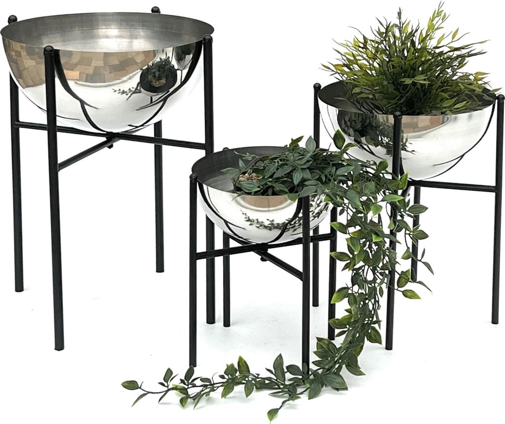 DanDiBo Blumenhocker Metall mit Topf Schwarz Silber 3er Set Produktbild 