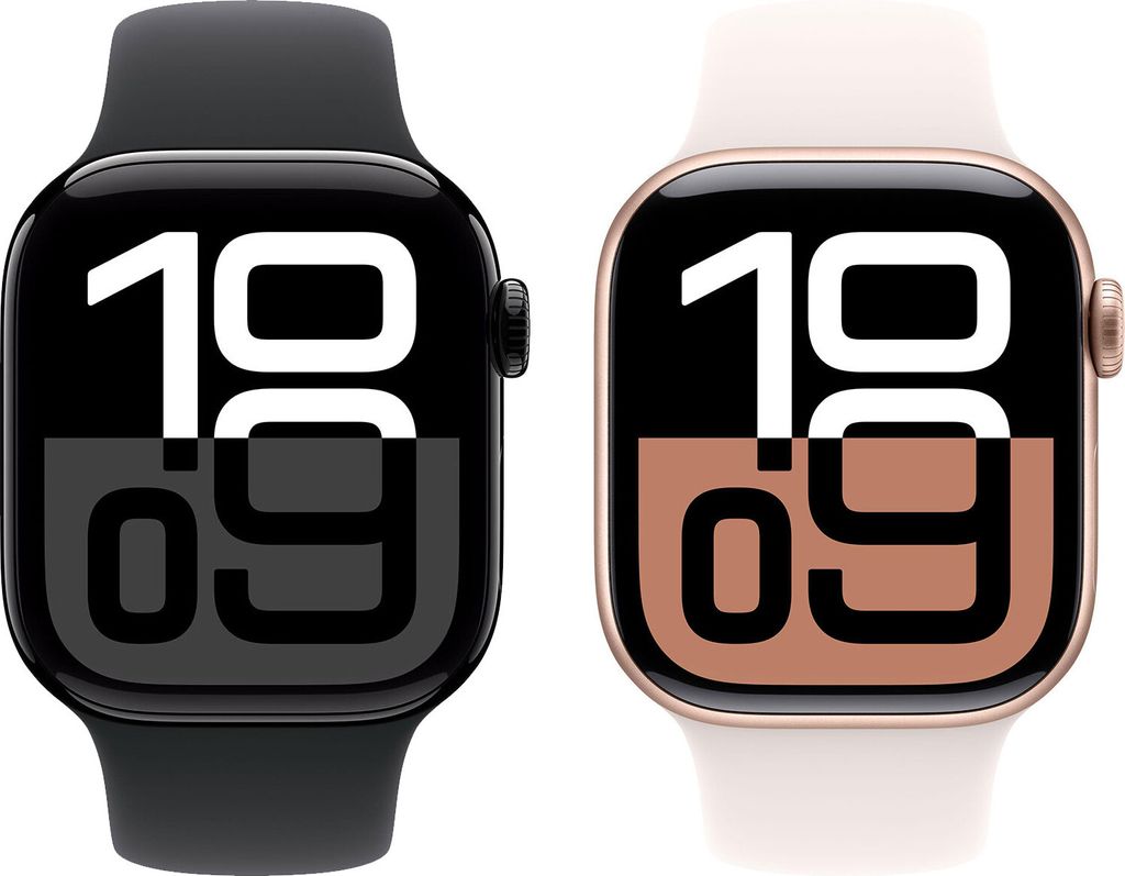 Two Apple Watches side-by-side on a white background.