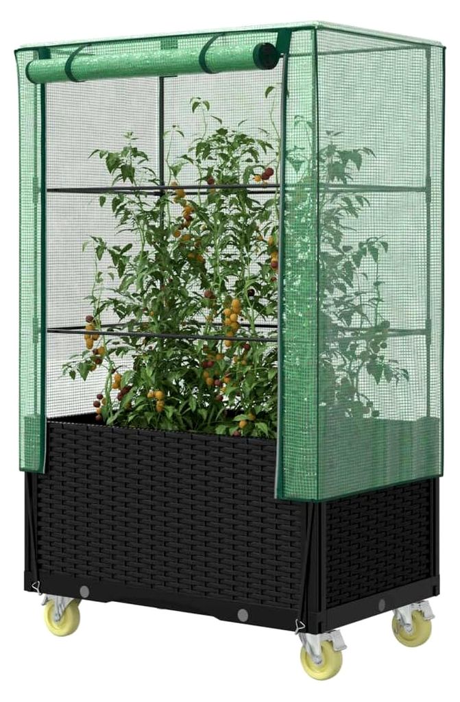 Hochbeet mit Bezug und Rädern in Rattan-Optik, 80x50x182cm