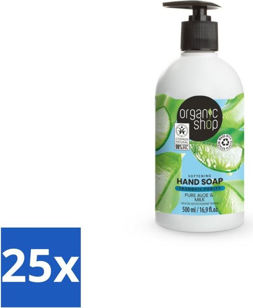 Organic Shop - Aloe & Milch Handseife - Beruhigend und feuchtigkeitsspendend - 500 ml - Vorteilspack - 25 Stücke