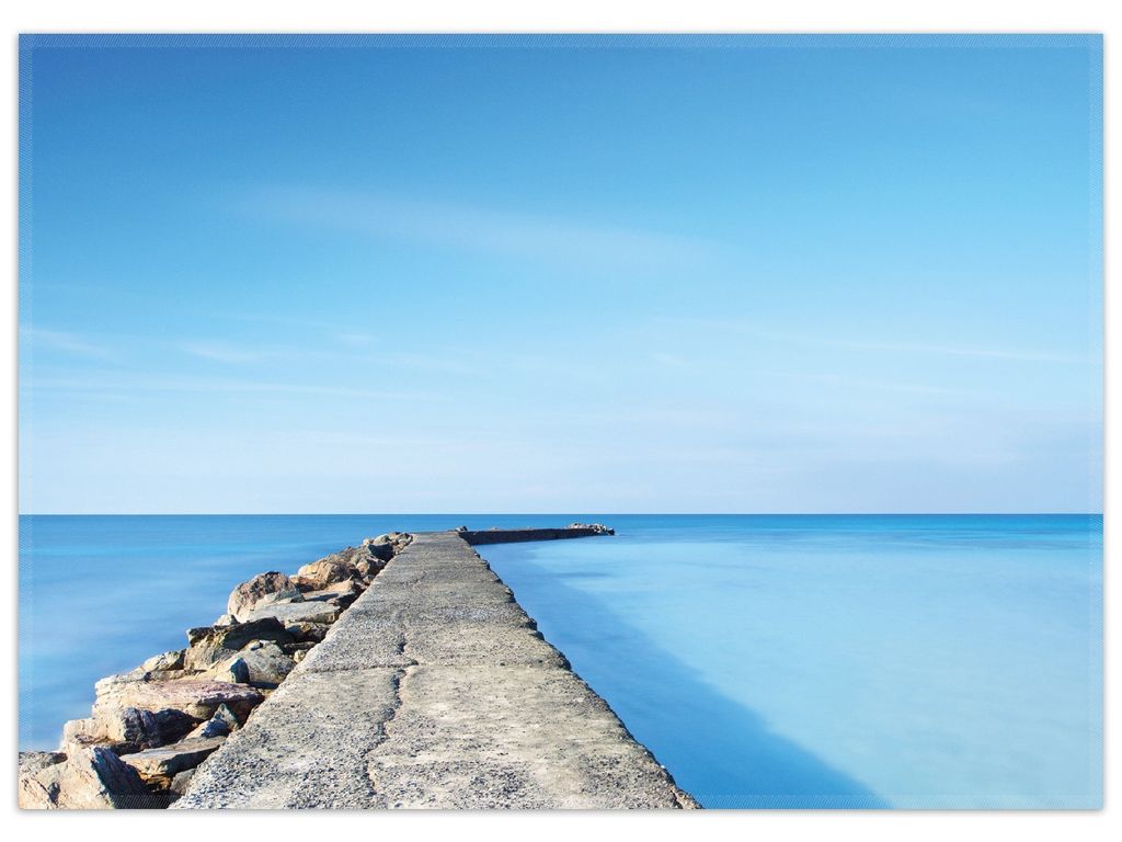 Wallario Premium Teppich, Größe 50 x 70 cm, Pier am blauen Ozean mit blauem Himmel