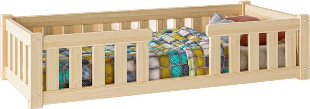 Kinderbett TIAN ADPZ – Ökologisches Massivholz Bett, 70x140cm, stabil bis 100kg, inklusive Lattenrost, einfach Montage,