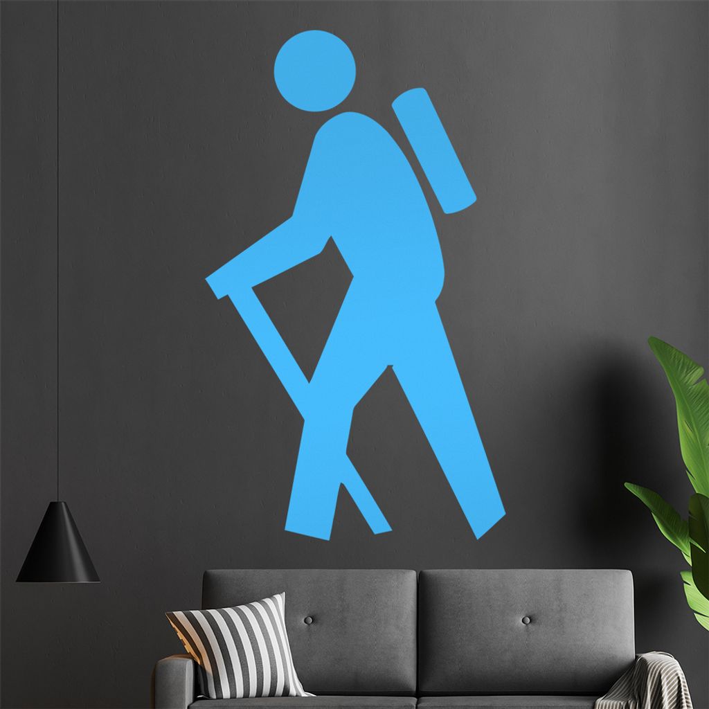 KIWISTAR Wanderer - Wanderstock Rucksack Berge Urlaub Trip Wandtattoo in 6 Größen - Wandaufkleber Wall Sticker - Dekoration, Küche, Wohnzimmer, ...