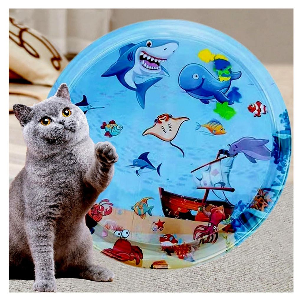 Φ65cm Sensorische Wassermatte für Katzen, Wasserspielmatte für den Sommer, Spielmatte mit Wassersensor, Verdickte 55 Seiden Spielmatte für klei...