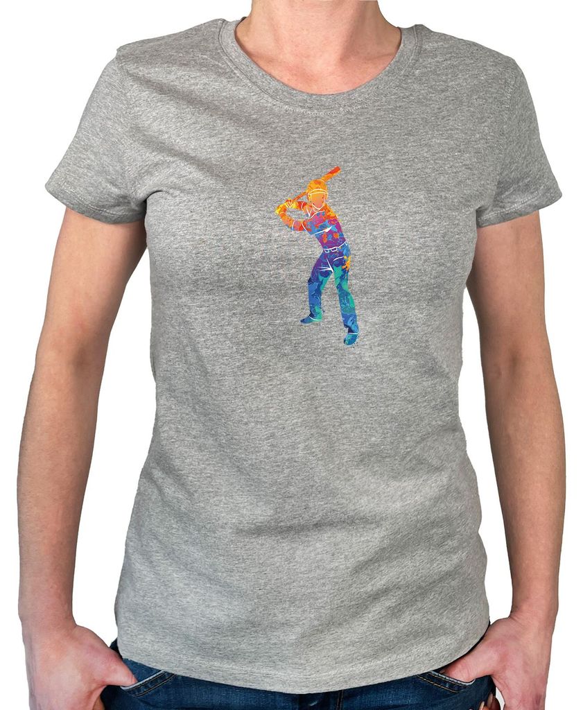 Huuraa Damen T-Shirt Baseball Batter Spieler bunte Silhouette S Sport Grey Bio Baumwolle Fairtrade Damenshirt Geschenkidee