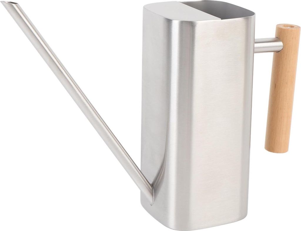 Edelstahl Gießkanne mit langem Auslauf Holzgriff für Indoor Haus Pflanzen Bonsai Outdoor Garten Blumen Dekorative Quadrat Silber 800ML