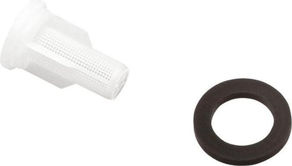 A white mesh filter and a black rubber ring are shown against a white background.