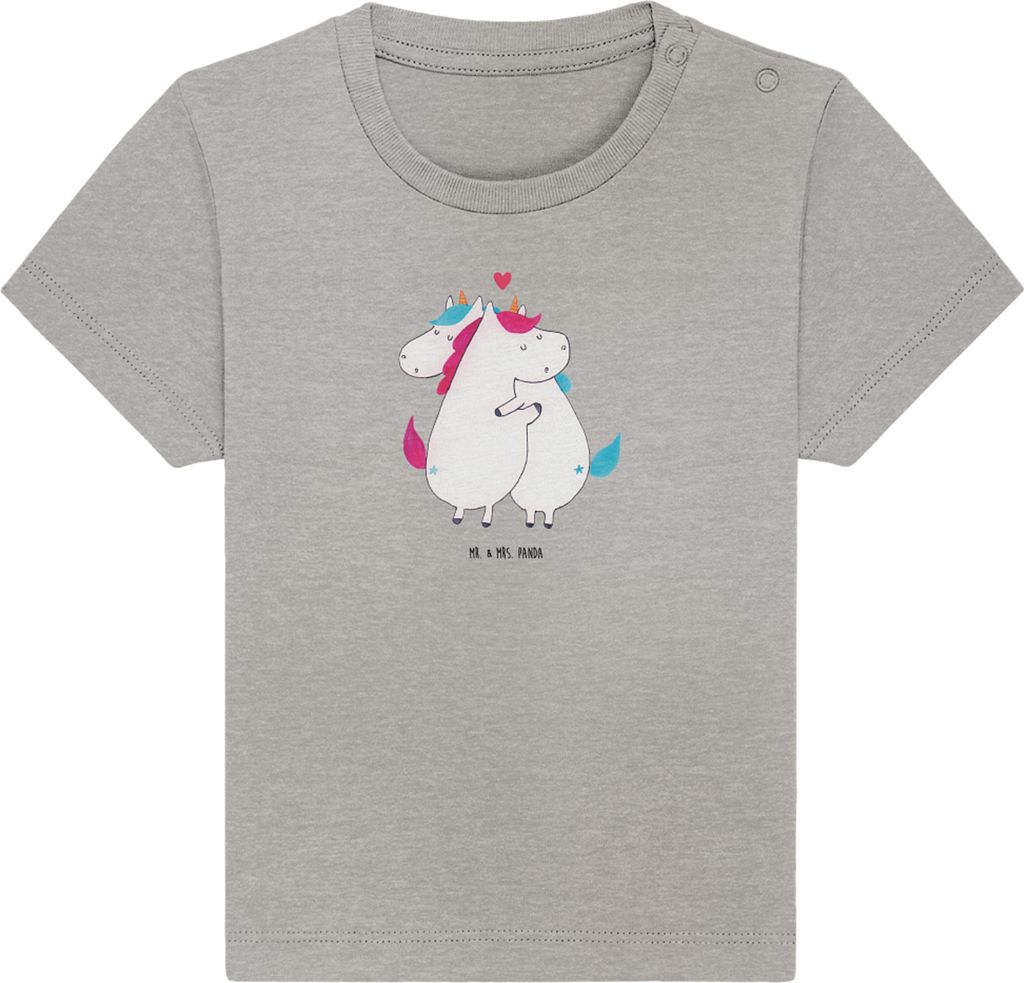 Mr. & Mrs. Panda Babyshirt Einhorn Mitteilung 12. - 18. Monat - Heather Grey - Geschenk, Valentinstag, Einhörner, Spruch, Baby T-Shirt, Organic, ,...