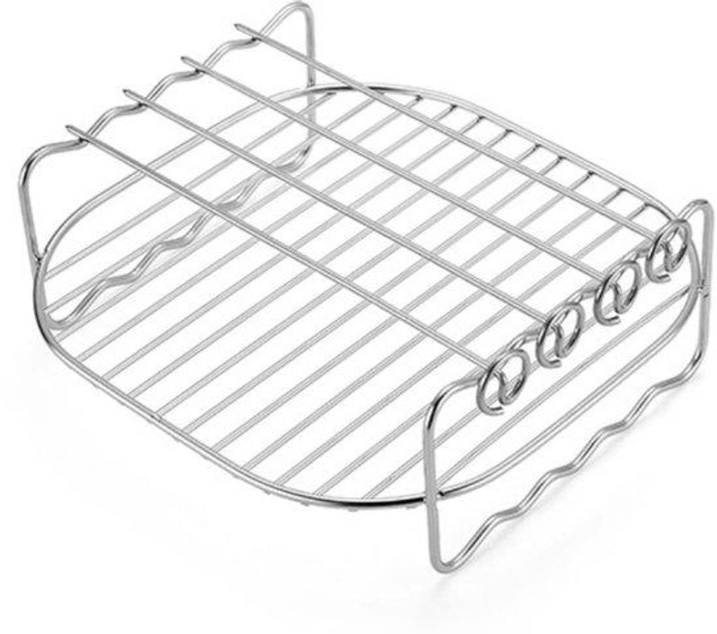 18 cm Grillrost mit vier Grillstäben, Eierdampfbehälter mit sieben Löchern und Klammern für Backbleche.