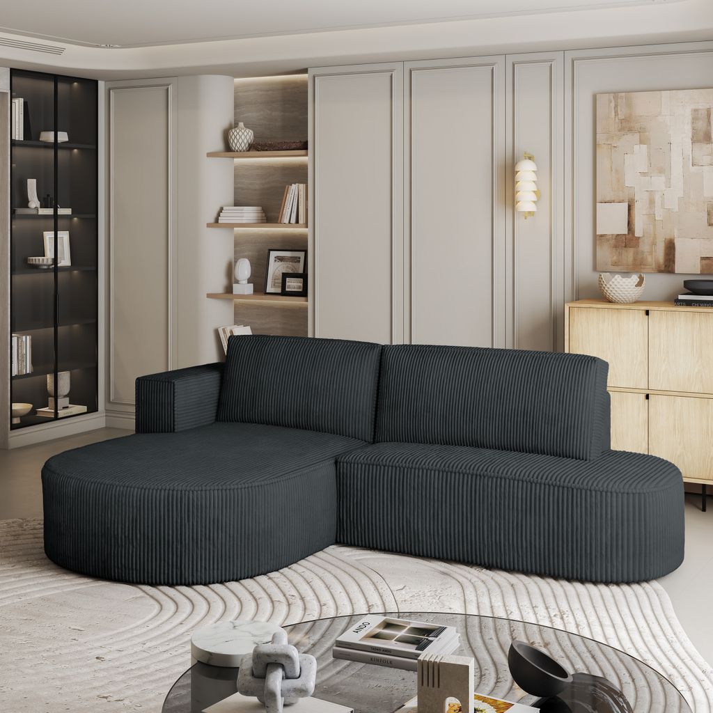 Masseno Ecksofa CORTIO P L-S mit Schlaffunktion L-Form, Sofa mit Bettkasten, Wohnzimmersofa, Couch, Soffa, Bettsofa, Couchgarnitur- Grau, POSO 34