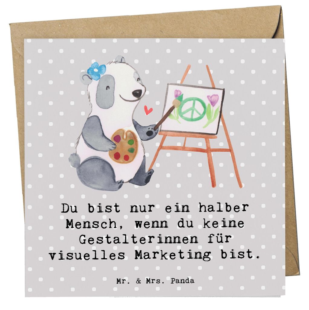 Mr. & Mrs. Panda Grußkarte Gestalterinnen für visuelles Marketing Herz - Grau Pastell - Geschenk, doppelkarte, Glückwunschkarte, Klappkarte, anl...