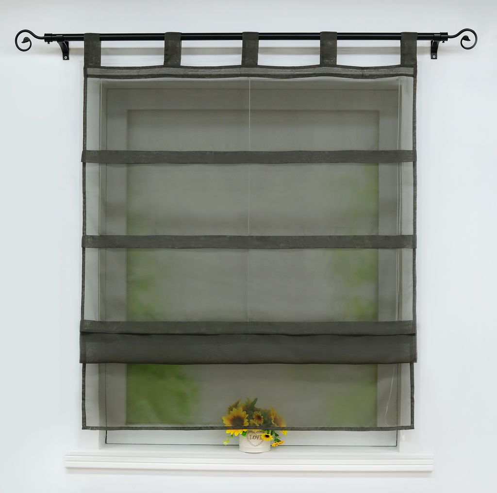 Joyswahl Raffrollo mit Schlaufen Voile Gardinen Raffgardinen Modern Schlaufenrollo Uni Transparent Grau BxH 80x140cm
