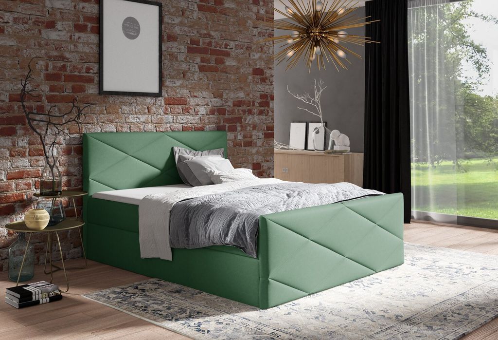 Polsterbett ZOE LUX – 120x200, grün + GRATIS Matratzenauflage