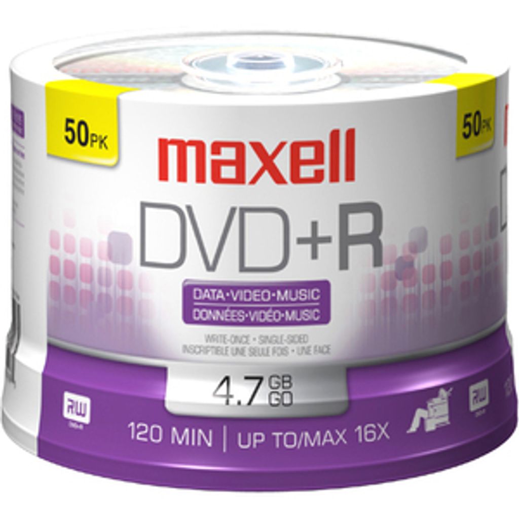 Maxell DVD+R 4.7GB 16x Spindle 50pk, -5 - 55 °C, -10 - 55 Produktbild 