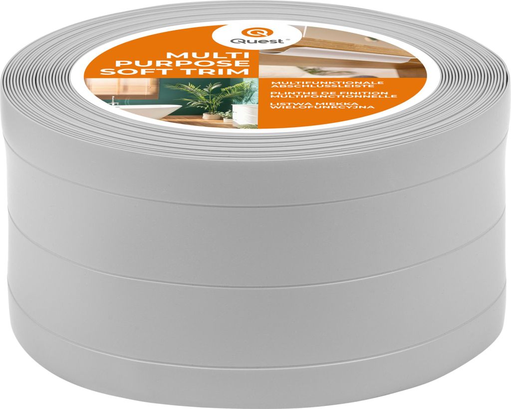 QUEST 4in1 Multifunktionsleiste, Weichsockelleiste Selbstklebend 1x120mm, 5m, Abschlussleiste Multifunktional, Flexibel, Dekorativ, UV-beständig, ...