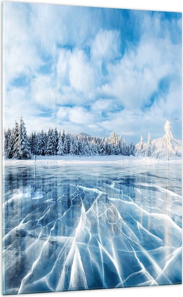 Bilder auf glas - Einteilig - Wald Eis See - 70x100cm - Glasbilder - Wandbilder - Bilder - zum Aufhängen bereit - Wanddekoration aus Glas - Glas B...