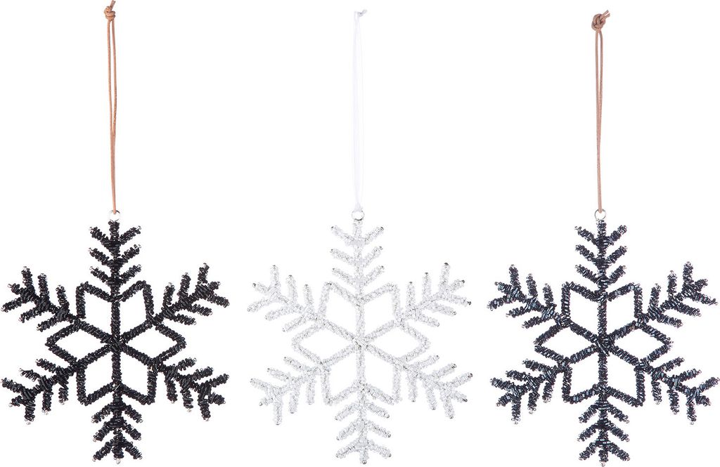 Gilde Hänger, Schneeflocke, "Snowflake", Metall, schwarz, weiß, silberfarben, D. 16 cm 53150 4063387531501 3 Stück (3-fach sortiert)