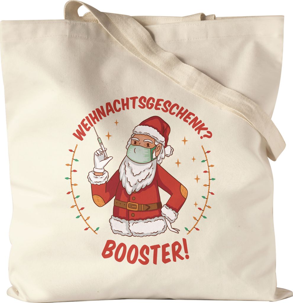 Weihnachtszeit? Booster Jutebeutel Stoffbeutel humorvoller Weihnachtsmann Impfung Weihnachten ist wieder da