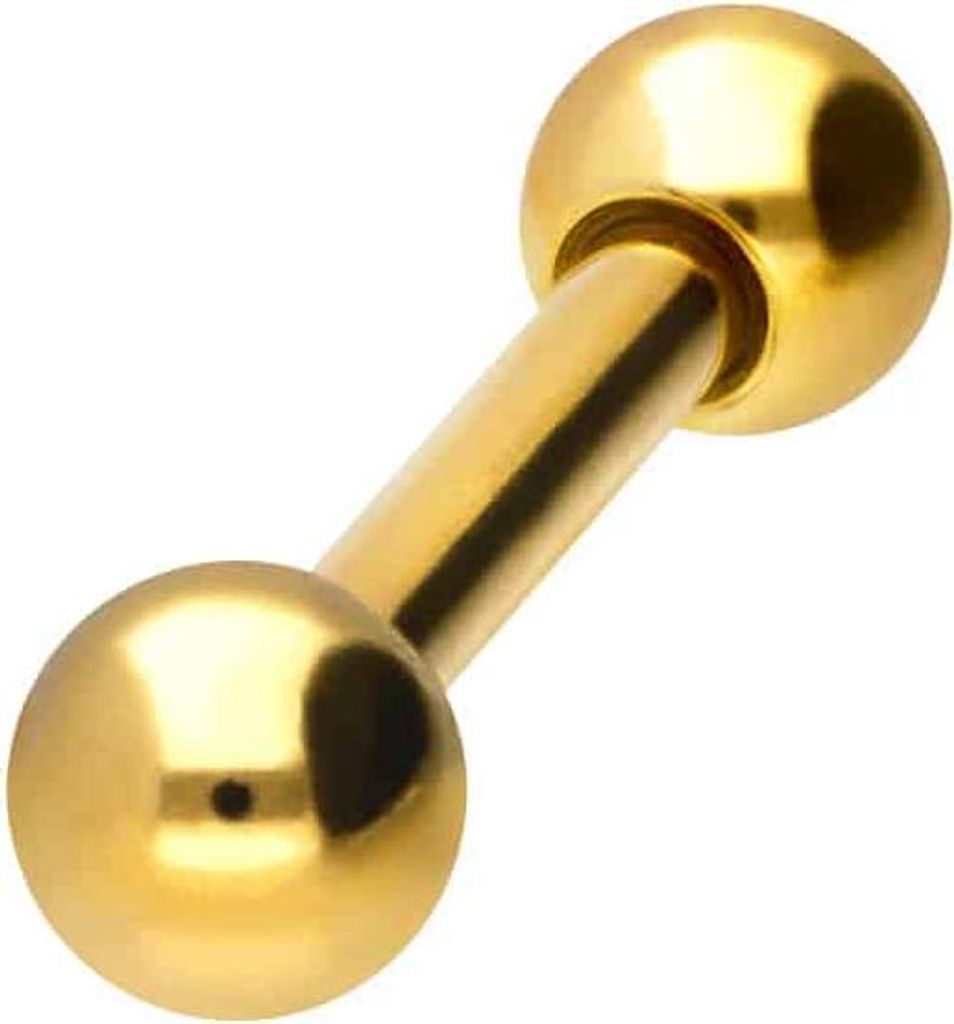 Zungenpiercing, Intim-Piercing Titan Barbell Gold Stablänge: 8mm + Stabstärke: 1,6mm + Kugelgröße: 4mm