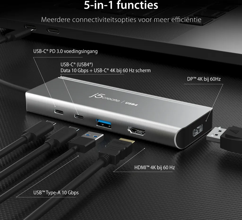 Câble USB-C vers USB-C 3.2 Argent j5create JCD401 pour Transfert Rapide - 13