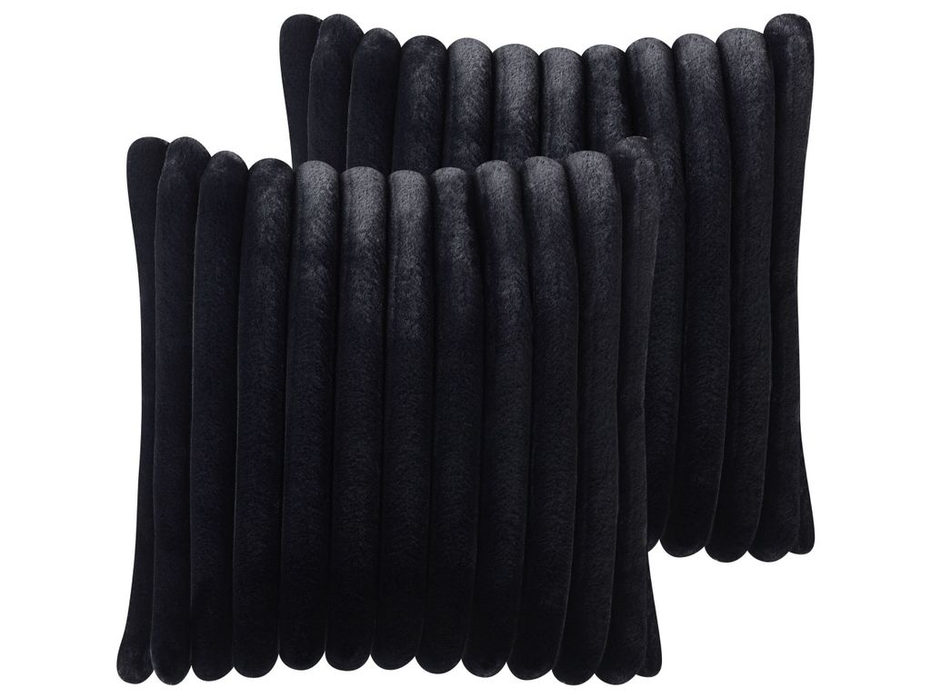 BELIANI Dekokissen 2er Set Schwarz aus Kunstfell 45 x 45 cm Quadratisch Flauschig Weich Deko Dekoration Wohnaccessoires für Wohnzimmer Schlafzimmer