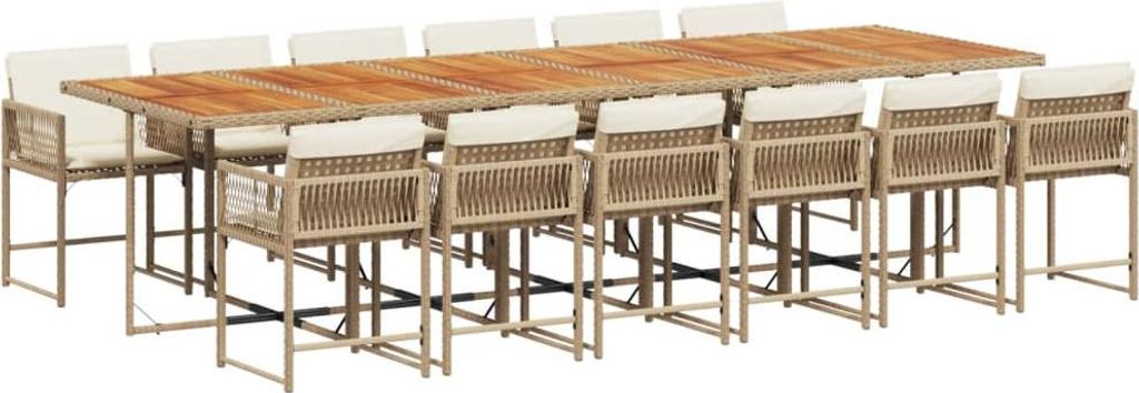 vidaXL 13-tlg. Garten-Essgruppe mit Kissen Beige Poly Rattan