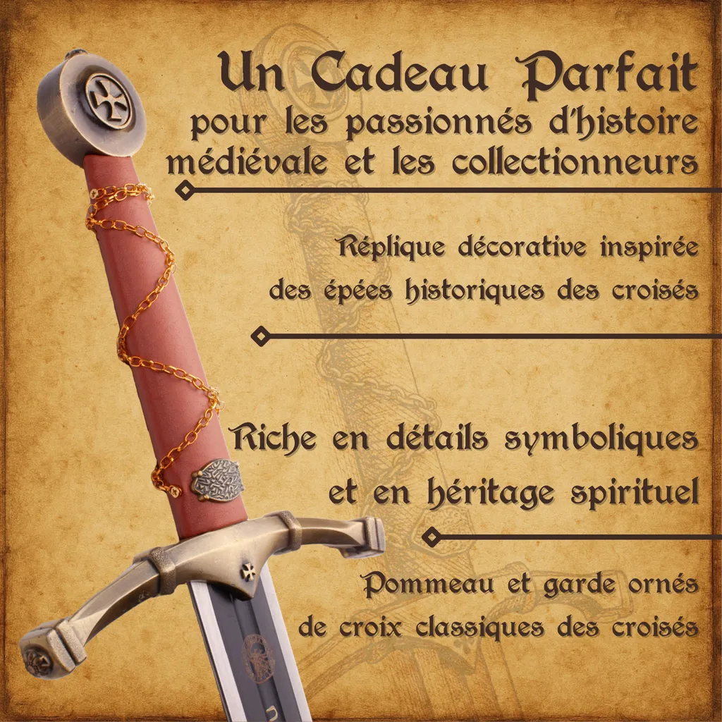 Épée de Templier Médiévale Artisanale en Acier pour Reconstitution - 6