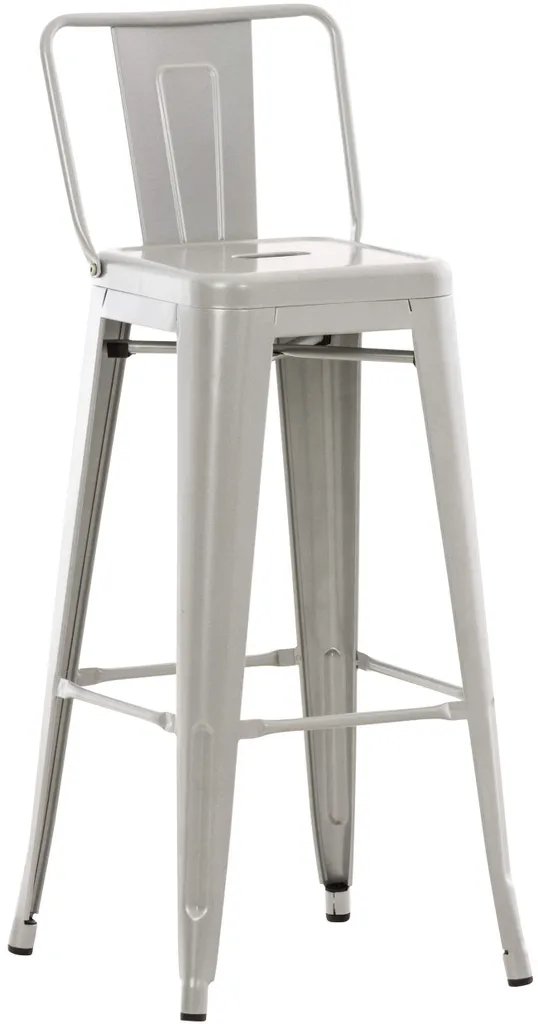 Tabouret de bar en métal argenté avec dossier et repose-pieds CLP