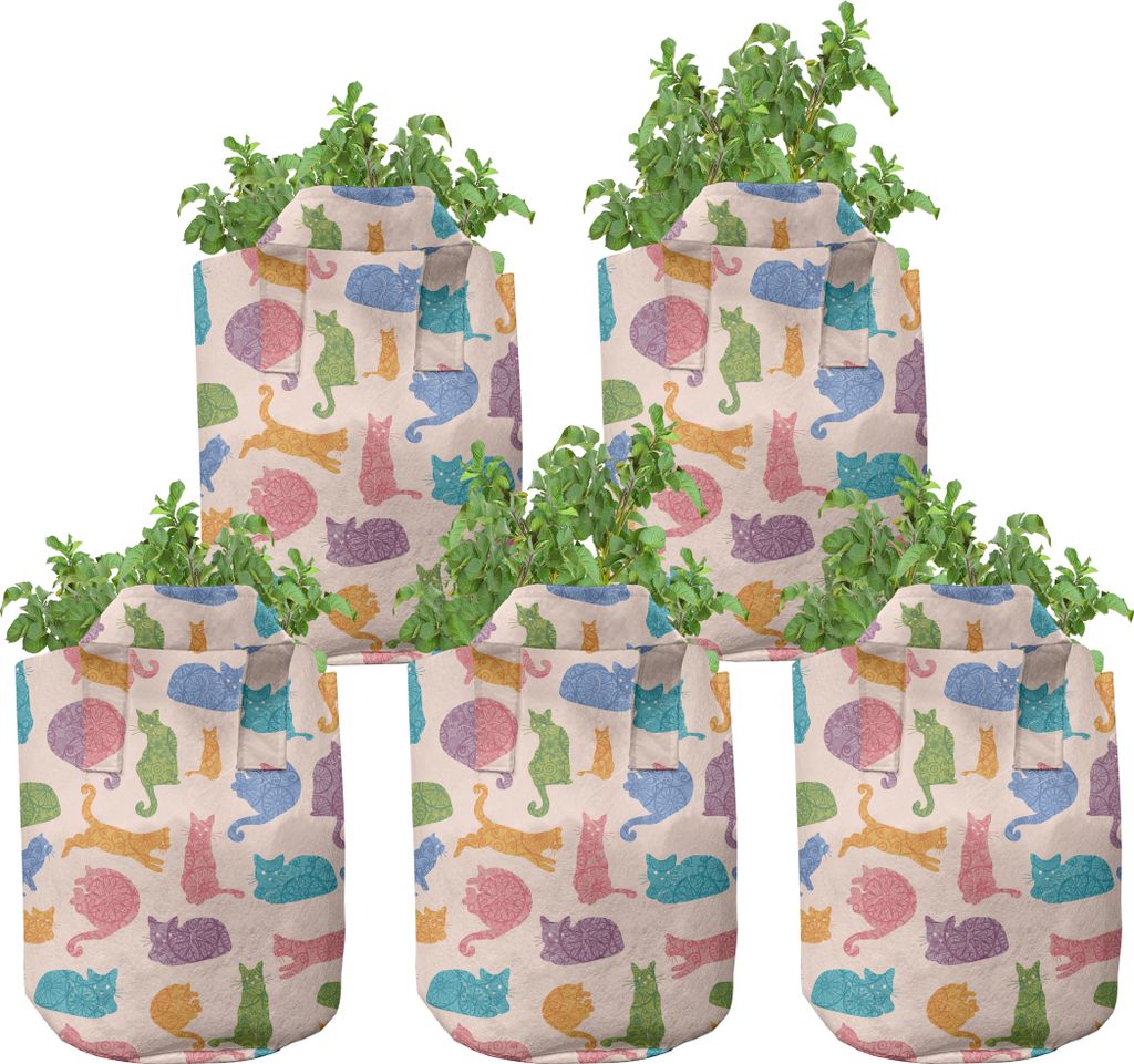ABAKUHAUS Katze Zuchttöpfe 5er-Pack, Tiere Ornament, hochleistungsfähig Stofftöpfe mit Griffen für Pflanzen, 7 Gallonen, Mehrfarbig