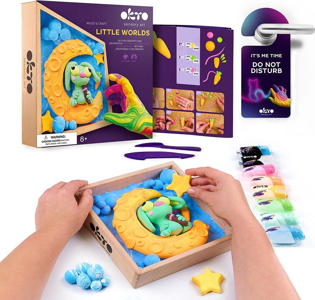 A DIY modeling clay kit for children, showing the finished product and the materials.