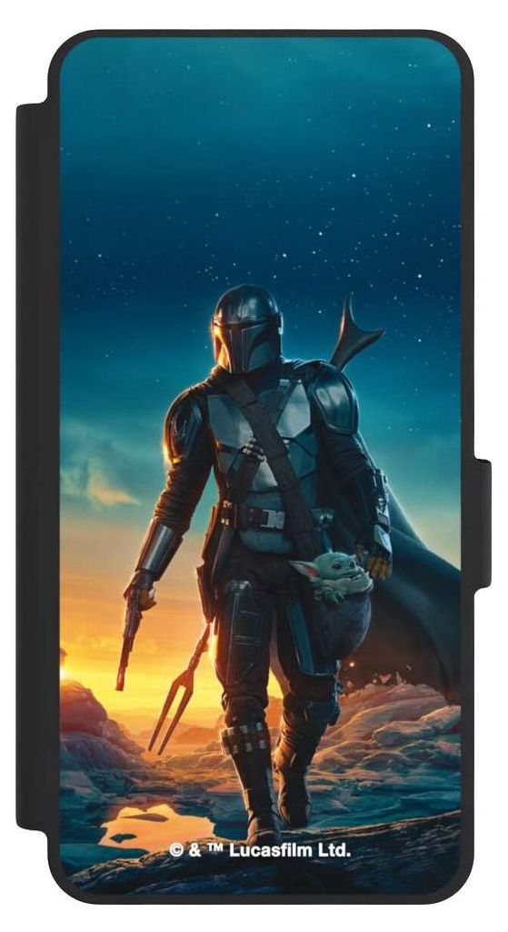 NIVOCASE Klapphülle für Samsung Galaxy S26 Handyhülle aus Kunst Leder NIVOflip schwarz Sonnenuntergang Star Wars The Mandalorian